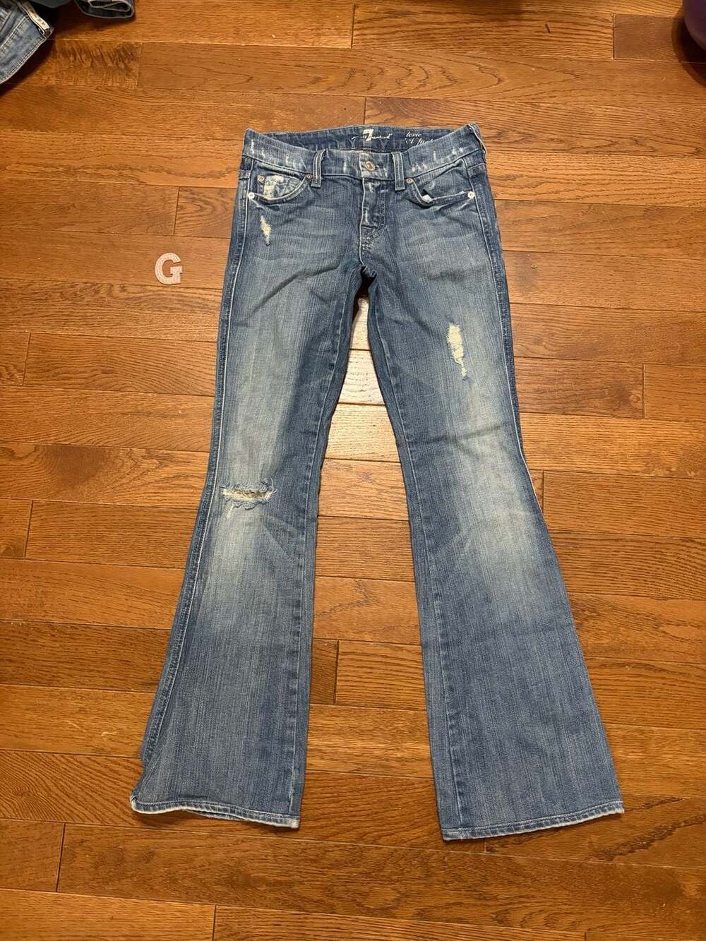 7 For All Mankind Lexi Petite Flare Distressed Jeans Blue